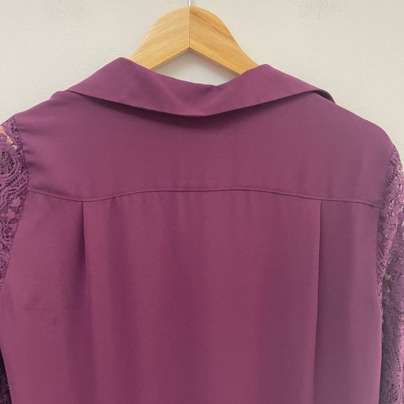 LOFT Plum Crochet Sleeve Button-Up - Picture 11 of 11